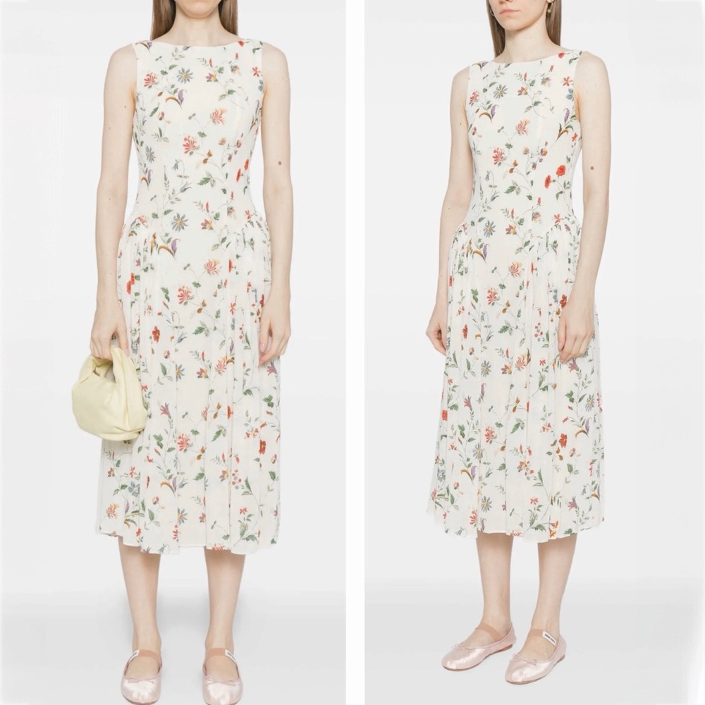 Reformation Anelis Boat Neck Drop Waist Floral Sleeveless Cocktail Midi Dress - Picture 5 of 16